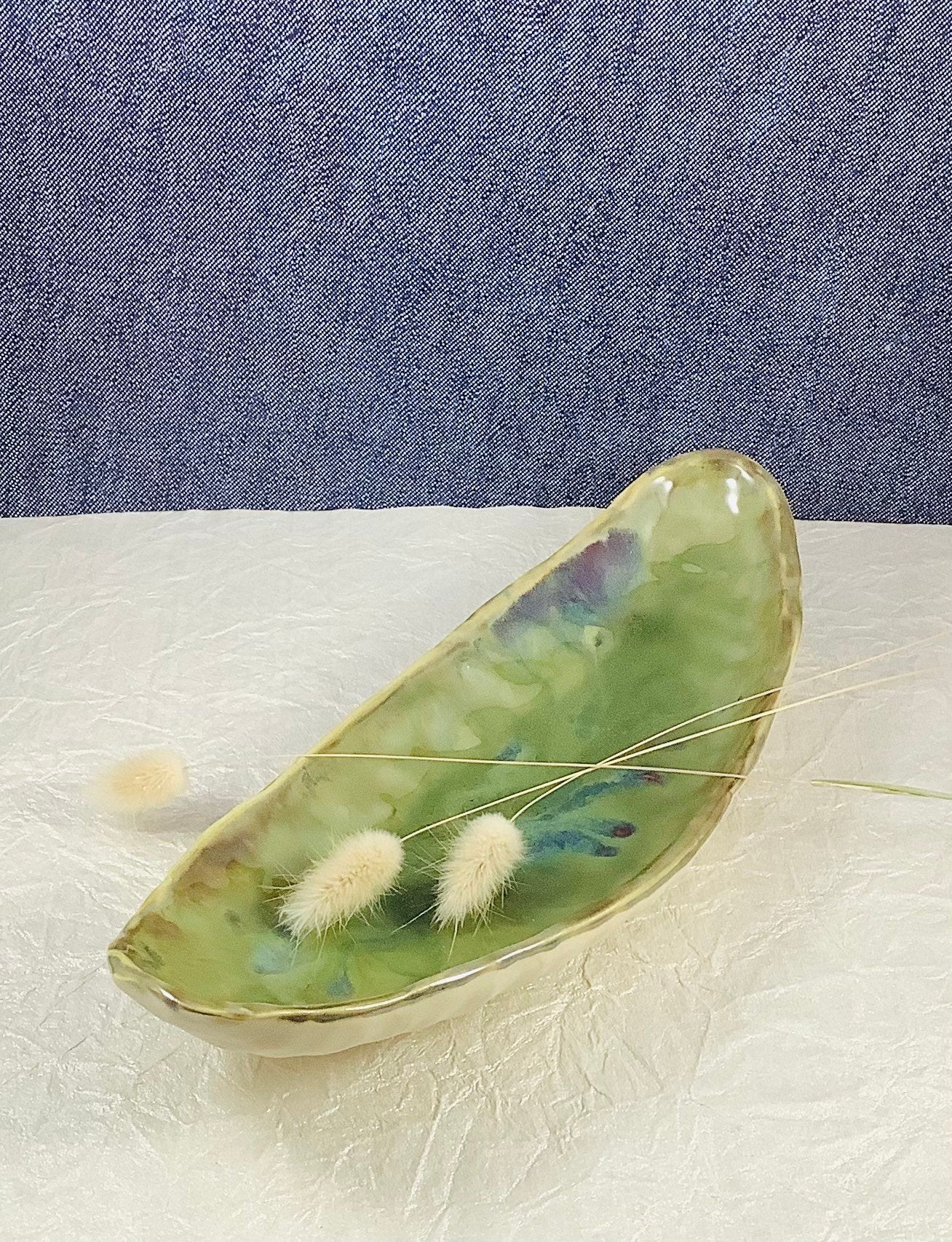 Canoe Ceramic Serving Dish - Olive Green